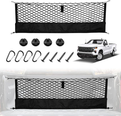 Amiss Truck Bed Cargo Net with Bottom Organizer,Fits for 2013-2026 Chevy Silverado & GMC Sierra 1500/2500HD/3500HD, Portable Storage for Pickup Cargo and Heavy Duty Hook, Car Exterior Accessories