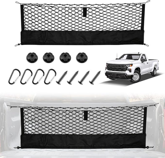 Amiss Truck Bed Cargo Net with Bottom Organizer,Fits for 2013-2026 Chevy Silverado & GMC Sierra 1500/2500HD/3500HD, Portable Storage for Pickup Cargo and Heavy Duty Hook, Car Exterior Accessories