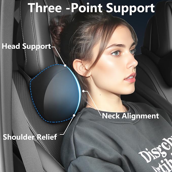 Car Headrest Pillow for Neck Support Memory Foam Car Neck Pillow Universal Fit Head Rest Travel Pillow Car Pillow for Pain Relief While Driving Black 2pc