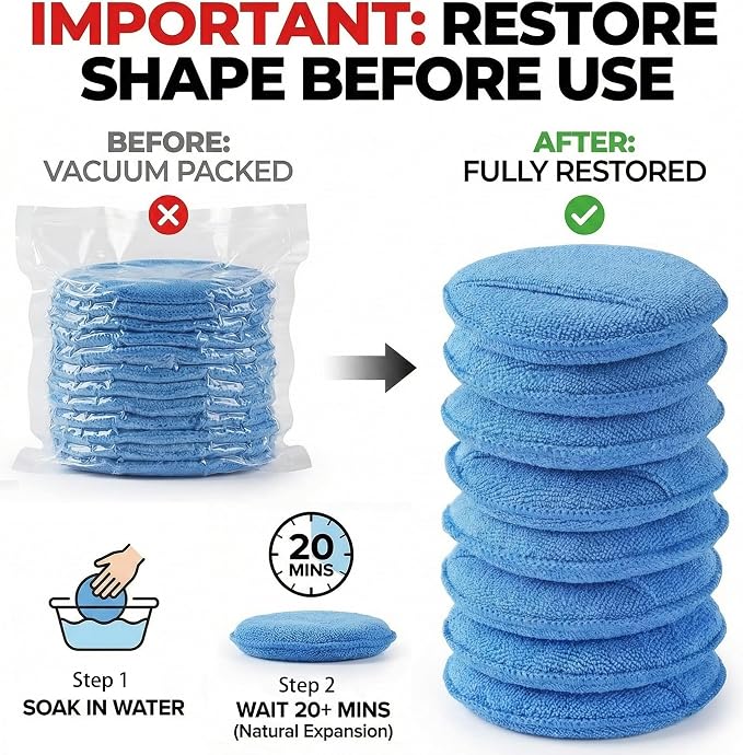 Wax Applicator Pad (6 Pack)，5 Inch Microfiber Wax Applicator Pads，Washable Reusable Car Wax Applicator Buffing Pads for Car Cleaning, Polishing and Detailing（Blue）