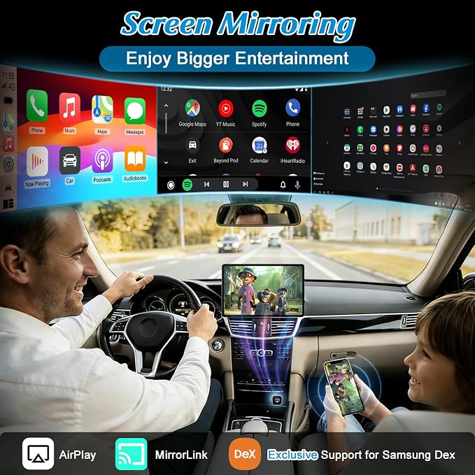 4 in 1 Wireless CarPlay Adapter - 2026 Upgraded Screen Mirroring Adapter for Apple CarPlay & Android Auto & AirPlay & MirrorLink, Screen Mirror Dongle for Car, Plug & Play, Come with Type-C Extension