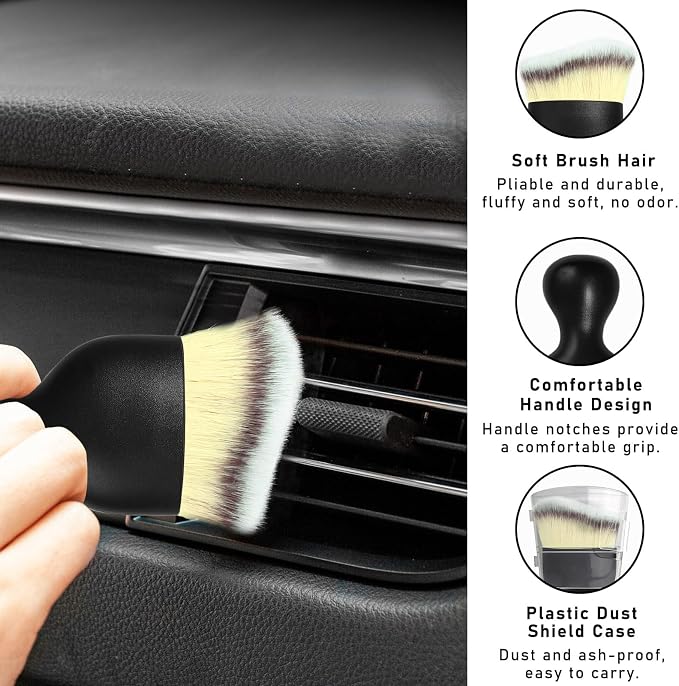 Dickno Car Interior Dust Brush, Soft Scratch Free Auto Detailing Brushes, Universal Vehicle Interior Cleaning Tool for Automotive Dashboard, Air Vents, Leather(Beige)