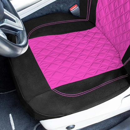 Universal Fit Diamond Stitched Flat Cloth Car Seat Covers Full Set - Pink
