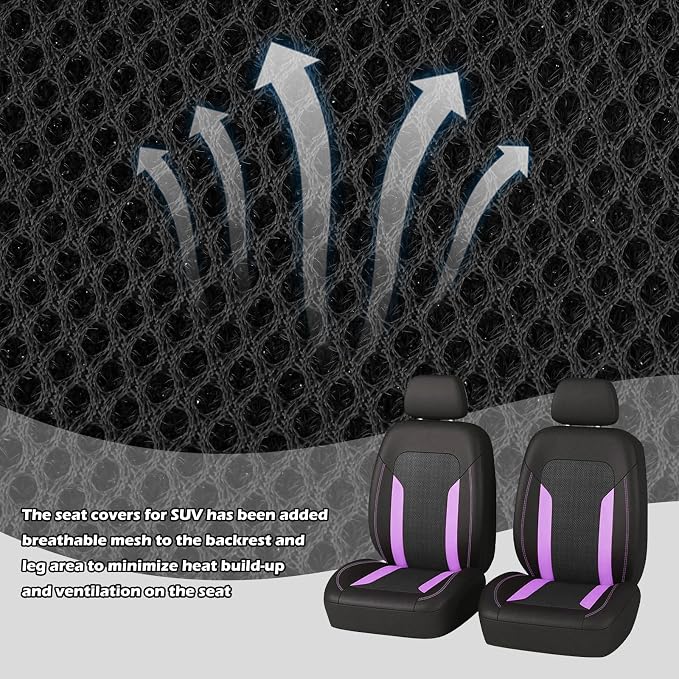 2 Pack Universal Car Seat Cover with Breathable Mesh Backrest,Comfortable Car Seat Protector with Foam Padding and Retaining Buckle,Highly Elastic Car Seat Covers Full Set (Purple)