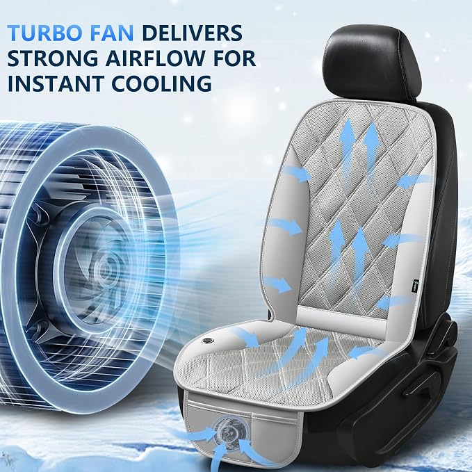 FLORICH Cooling Car Seat Cushion Front Seat Ventilated Car Seat Cover 2-Hours Auto Off Cooling Mat for Car Seats with 3-Speed Adjustable Universal Fit for 12V/24V Car SUV Truck Van for Summer, Gray