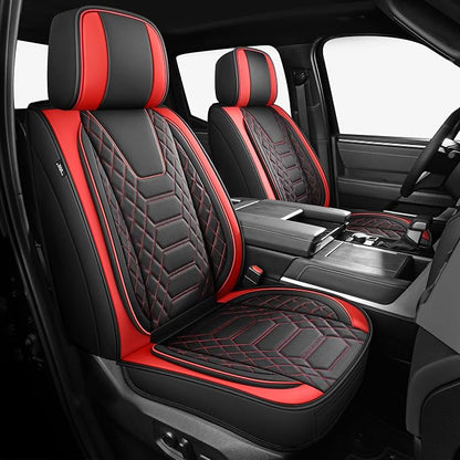 FREESOO Tundra Seat Covers 2026 2025 2024 2023 2022 Full Set, Fit for Toyota Tundra Crewmax Double Cab, Custom Truck Seat Covers with Waterproof Faux Leather BlackRed