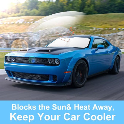 TINGLU Sun Shade for Dodge Challenger 2015-2023 Coupe,SRT Hellcat,Redeye,GT,RT,TA Coupe,Widebody,SXT,RT Scat Pack Accessories Windshield Sun Shade Window Shade UV Rays Protection Sun Visor Cover