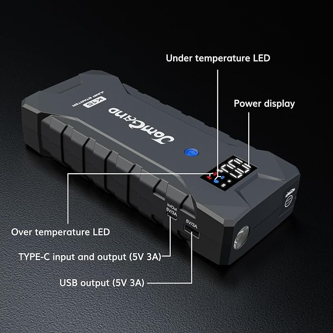 K15 Extremely Safe Jump Starter, 2500A Car Battery Jump Starter for Up to 8.0L Gas or 6.0L Diesel Engines, 12V Portable Jump Box with Smart Jumper Cable, USB-C Charge and 3 Mode Flashlight