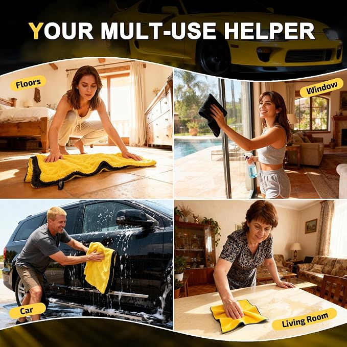 SMINDER 1400 GSM Car Drying Towels Car Detailing– XXL Microfiber Towels for Cars, Trucks (48" x 24"), Ultra-Absorbent, Streak-Free, Scratch-Free, No Water Spots, Double-Twist Pile & Edgeless Design