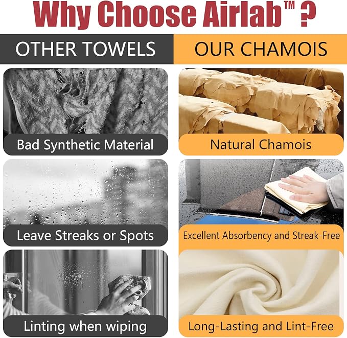 Chamois Cloth for Car 2 Pack Shammy Towel 24'' x 16'' (2.58 sq ft Each) Super Absorbent Car Drying Towel Real Leather Lint Free Streak Free for Car Wash Auto Detailing