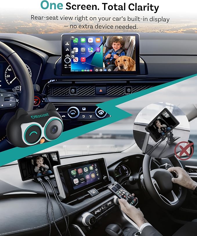OTTOCAST Cabin Care Car Adapter with Baby Car Camera, Wireless CarPlay Display on CarScreen 2026, Plug-and-Play 1080P HD Rear Seat Baby Monitor, Split Screen Navigation, for Parents & Pet Owners