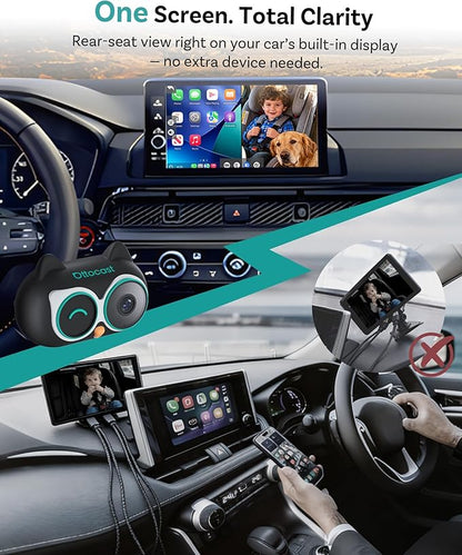OTTOCAST Cabin Care Car Adapter with Baby Car Camera, Wireless CarPlay Display on CarScreen 2026, Plug-and-Play 1080P HD Rear Seat Baby Monitor, Split Screen Navigation, for Parents & Pet Owners
