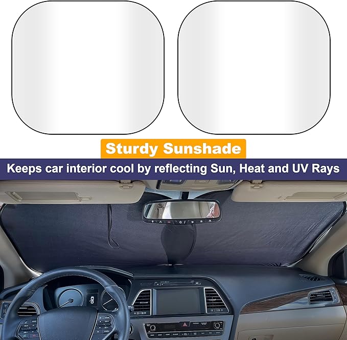 EcoNour 2 Piece Foldable Car Windshield Sun Shade – UV & Heat Protection, Interior Cooling, Durable Upgraded Design, Easy Fold, Front Window Sunshade - Medium (31" L x 28" W)