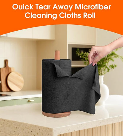 Microfiber Cleaning Cloth Roll - 100 Pack Tear Away Microfiber Paper Towels, Reusable, Washable, Scratch-Free, Kitchen Towels for Car, Home, Kitchen, Glass, Dishes (Black)