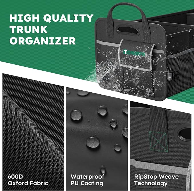 112L Large Capacity Car Trunk Organizer with 20L Insulated Fresh-Keeping Bag, Heavy-Duty 600D Waterproof Oxford Collapsible Storage for SUV, Sedan, Truck, 2 Securing Hooks & Reflective Strips
