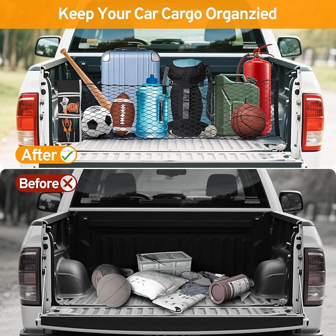 Cargo Net for Pickup Truck Bed for Dodge Ram 1500 2500 3500 Accessories Crew Quad Cab Classic 2000-2025 2026 Mesh Carrier Organizer Storage Netting Automotive Grocery Holder