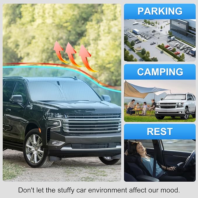 Custom Fit Windshield Sun Shade for Chevrolet Chevy Tahoe 2015-2020 | Custom Fit Windshield Cover, Blocks UV Rays, Double-Layer Heat Shield, Durable Frame, Easy Fold & Storage