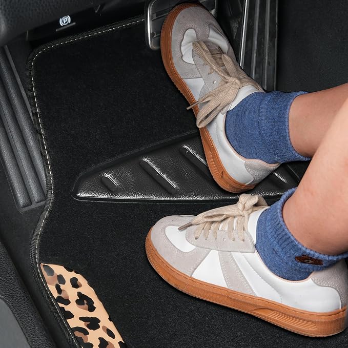 CAR PASS Waterproof Universal Fit Car Floor Mats, Leopard Print Car Mats Fit for SUV,Vans,sedans, Trucks,Set of 4pcs Car Carpet with Driver Heel Pad and Nibs Backing,for Cute Women Girl Brown Leopard