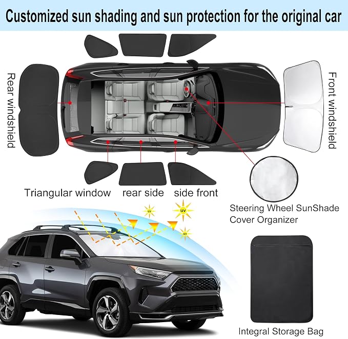 TINGLU Window Shades for Toyota RAV4 2019-2025 2026 Accessories Car Side Full Windows Rear Triangular Windshield Sun Shade Sun UV Rays & Privacy Protection for Camping,Napping,and Relaxing 8PCS