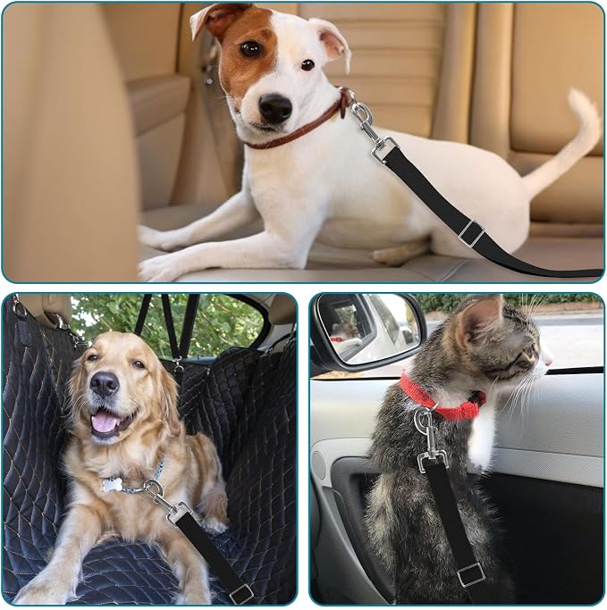 Adjustable pet cat and Dog car seat Belt，The Lanyard is Flexible and Adjustable from 20 to 33 inches(Black)