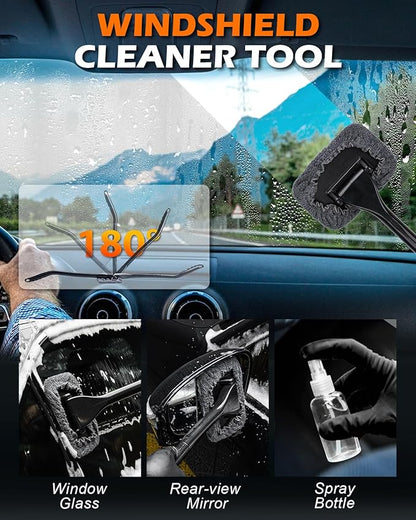 Windshield Cleaner Tool, 18Pcs Car Interior Detailing Brush Set, Inside Windshield Cleaning Kit with 200g Cleaning Gel, Duster Brush, 2 Microfiber Pads, Car Detailing Supplies for Men (Gray)