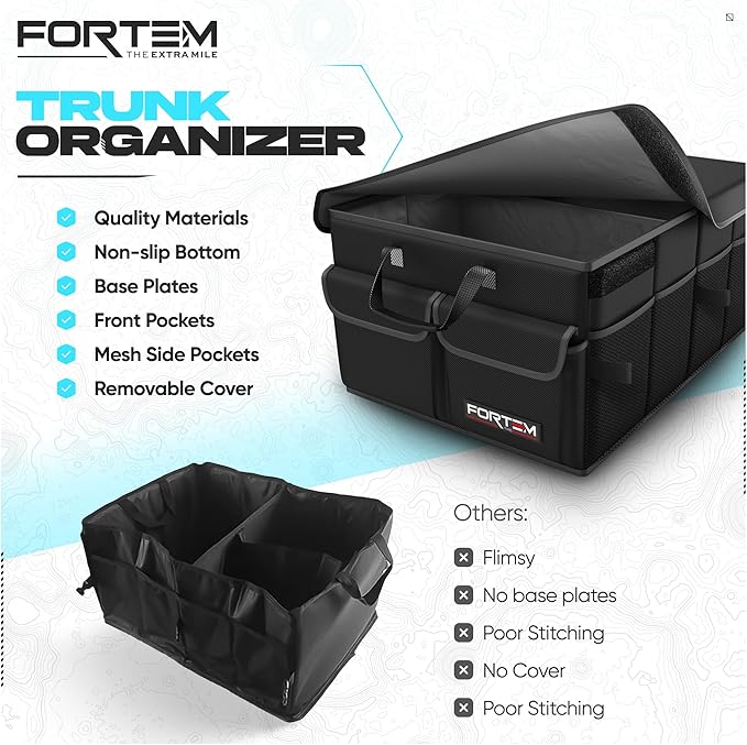 FORTEM Trunk Organizer For SUV Car Trunk Organizer, Foldable Storage, Car Accessories for Women Men, Collapsible Bag, 600D Oxford, Non Slip Bottom, Straps, Soft Cover (45L)
