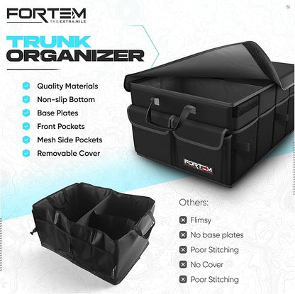 FORTEM Trunk Organizer For SUV Car Trunk Organizer, Foldable Storage, Car Accessories for Women Men, Collapsible Bag, 600D Oxford, Non Slip Bottom, Straps, Soft Cover (45L)