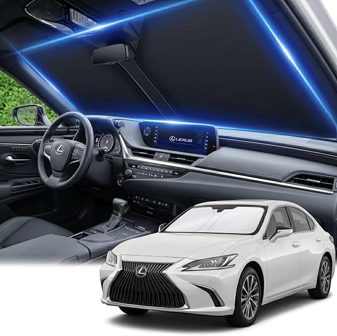 Windshield Sun Shade for Lexus ES 2019-2024 2025 2026 Front Window Shade Custom Fit ES250 ES300h ES350 Sun Visor Foldable Shade Blocks UV Rays Summer Must Have Car Accessories