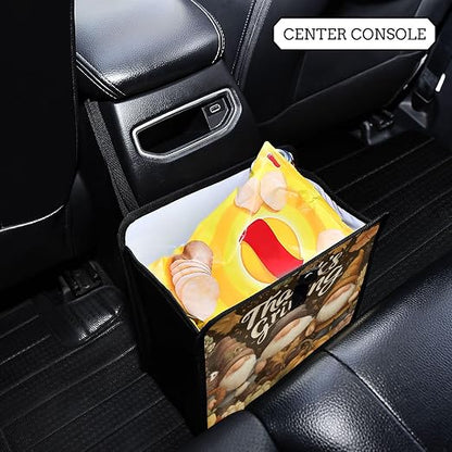 Car Trash Can Organizer Bin with Adjustable Strap for Back Front Seat Console Waterproof Leakproof Collapsible Portable 11 Inch Autumn Gnomes Pumpkin Brown