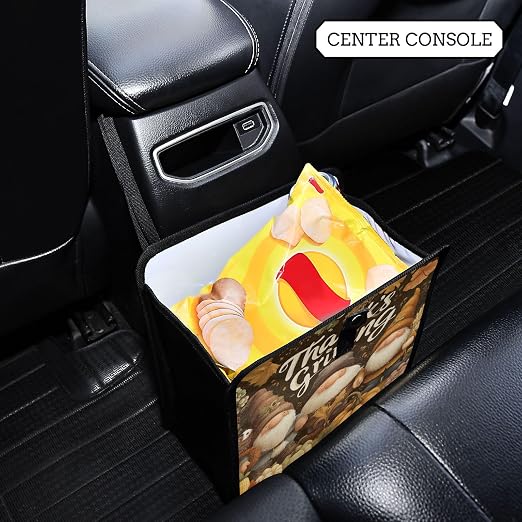 Car Trash Can Organizer Bin with Adjustable Strap for Back Front Seat Console Waterproof Leakproof Collapsible Portable 8.66 Inch Autumn Gnomes Pumpkin Brown