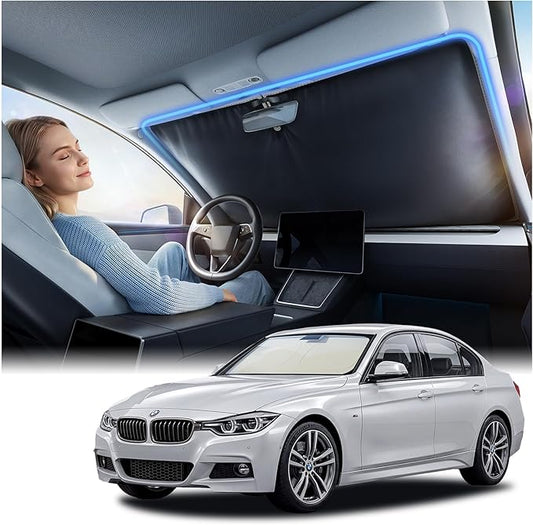 Nmoiss Ice Silk Air-Cooled Car Windshield Sun Shade, [Enjoy Superior Coolness & Comfort] 84.2% Heat Insulation UPF>50 UV Block, Interior Protection, Universal Fit for Car SUV Accessories, Small