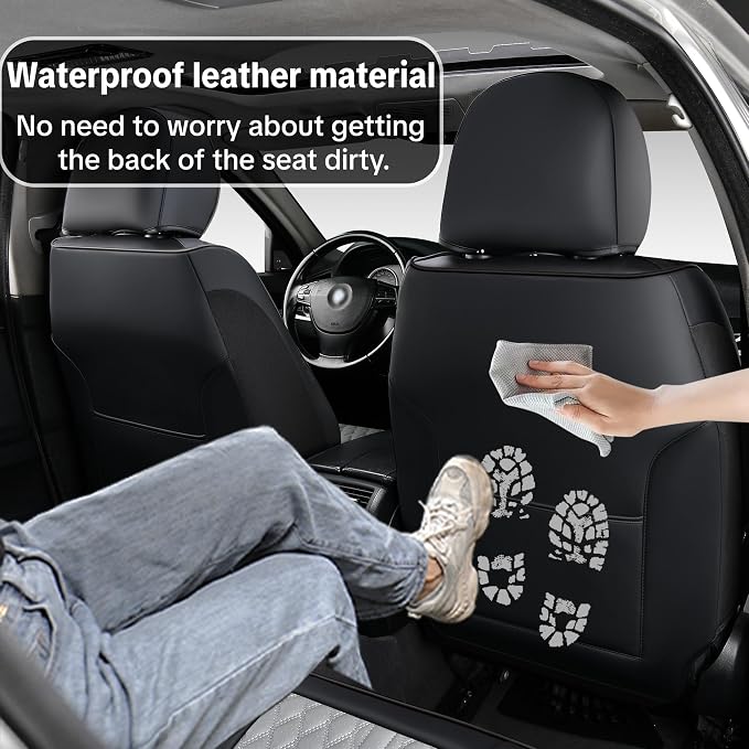 Car Seat Cover Full Set, Universal Car Seat Cover for Cars, Black and Gray, with Lumbar Support, Premium Artificial Leather, Waterproof and Easy to Clean, Airbag Compatible