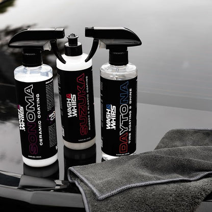 WASH&WHIPS SEAL - Exterior & Car Shine Kit (Step 3) – Sonoma Ceramic Coating Spray, Daytona Tire Shine, Suzuka Rubber & Plastic Coating – Long-Lasting Protection, Hydrophobic, Easy Application