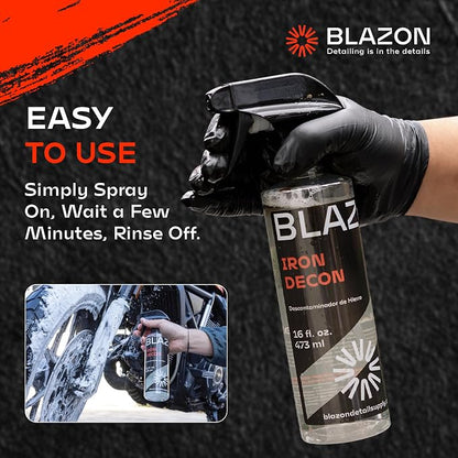 BLAZON Iron Decon - Heavy Duty Iron Remover & Wheel Cleaner, 2X Concentration for Rapid Removal of Iron Buildup, Brake Dust, and Rust Spots, Low Odor Formula - Citrus Scent - 16 Oz
