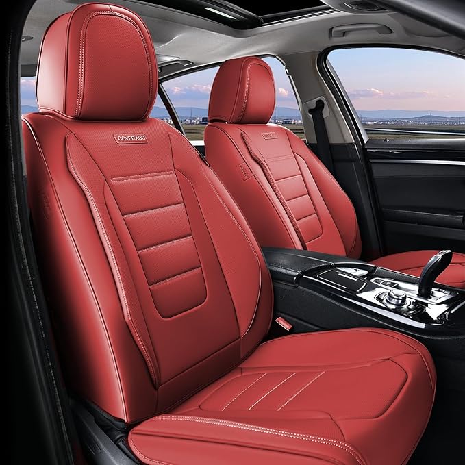 Coverado Car Seat Covers Front, Seat Covers for Cars, Waterproof 2-Pack Car Seat Cushions, Leather Carseat Seat Protectors, Universal Seat Covers Fit for Most Sedans SUV Pick-up Trucks(Red)