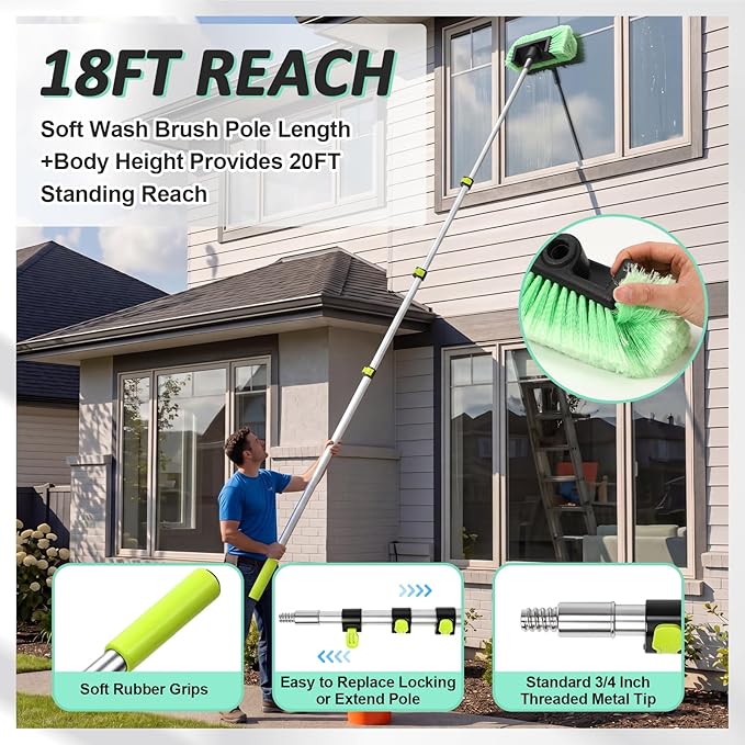 BBTO 12ft Car & RV Wash Brush Kit with Long Extendable Handle RV Car Truck Wash Kit with Hardness Brush Adjustable Chenille Mop Sponge Squeegee Tire Brushes Micro Fiber Towels Chenille Mitt for SUV