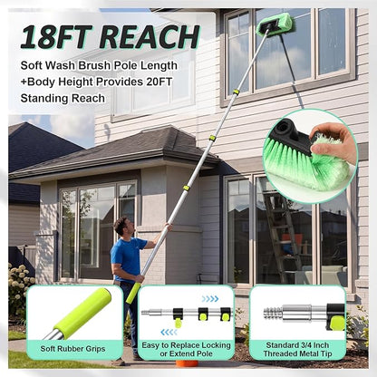 BBTO 12ft Car & RV Wash Brush Kit with Long Extendable Handle RV Car Truck Wash Kit with Hardness Brush Adjustable Chenille Mop Sponge Squeegee Tire Brushes Micro Fiber Towels Chenille Mitt for SUV