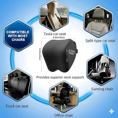 Crofy 2-Pack Car Neck Pillow, Softness Car Headrest Pillow for Driving with Adjustable Strap, 100% Memory Foam and Breathable Removable Cover, Comfortable Ergonomic Design, Black