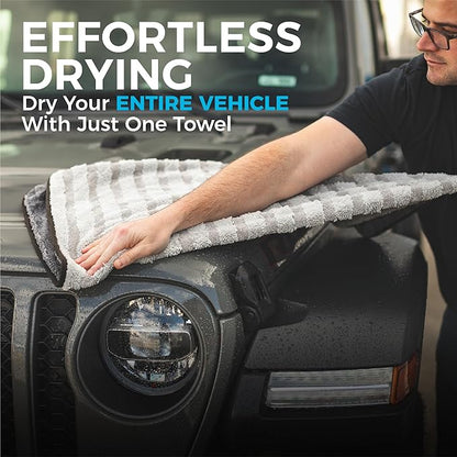 The Rag Company Gauntlet Car Drying Towel, Ultra-Absorbent 70/30 Blend Korean Microfiber, Dries Vehicles Faster Without Scratching, 900 GSM, 30x36 Inches, Ice Grey/Grey, 1-Pack