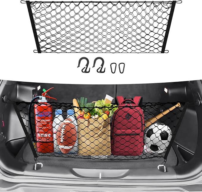 Canvcle Trunk Cargo Net for 2014-2023 Jeep Cherokee Accessories Envelope Style Mesh Trunk Net Organizer and Storage Stretchable Adjustable Elastic Nylon Rear Cargo Netting with Hooks