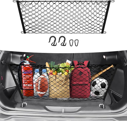 Canvcle Trunk Cargo Net for 2014-2023 Jeep Cherokee Accessories Envelope Style Mesh Trunk Net Organizer and Storage Stretchable Adjustable Elastic Nylon Rear Cargo Netting with Hooks