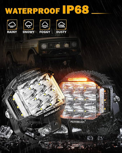 Auxbeam V-MAX Series 5 in LED Light Pods, 168W Offroad Side Shooter Round Driving Lights Pod with 3 Modes Amber DRL, 270° Wide Range Universal Auxiliary Light with Covers for Truck Jeep SUV ATV UTV