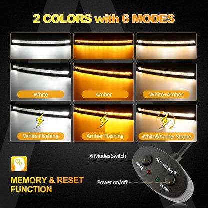 Auxbeam 50 Inch LED Light Bar, 288W Curved Amber White Strobe Lights, 6 Modes Spot Flood Combo Beam Fog Memory Reset Function Driving Light with Wiring Harness Kit for Car Jeep Off Road SUV UTV ATV