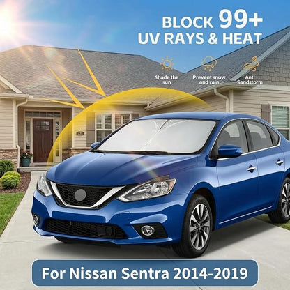 for Nissan Sentra Windshield Sun Shade 2014-2019 - Front Window Shade Custom Fit Sentra Accessories Sun Visor Foldable Shade Blocks UV Rays Summer Must Have Car Accessories