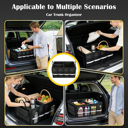 CloudDream Trunk Organizer for Car,70L Large Foldable Waterproof Organizer for SUV,Truck, Van & Sedan,3 Compartments, Black (Black-23.6")