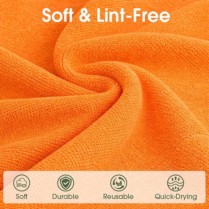 Microfiber Cleaning Cloth Roll–100 Pack, Tear Away Microfiber Towels, Reusable, Washable, Scratch-Free, Kitchen Towels for Car, Home, Kitchen, Glass, Dishes(Honey Orange)