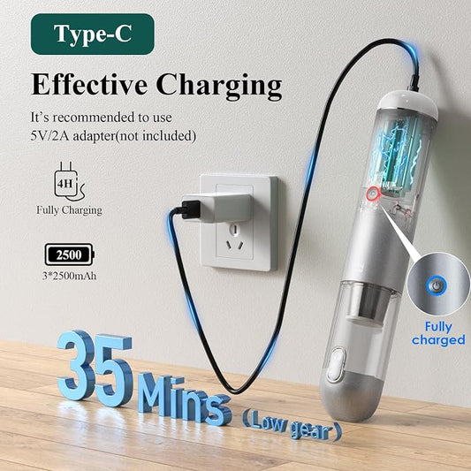 Handheld Vacuum Cordless - 17000Pa Car Vacuum Cleaner High Power with LED/SOS Light, 120W Mini Portable Rechargeable Vacuum Cleaner for Car Home Office Pet Hair