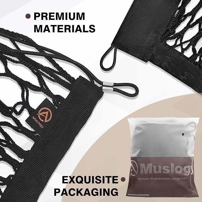 Muslogy Truck Bed Cargo Net Trunk Netting Compatible with 2015-2020 Chevy Tahoe | GMC Yukon | Cadillac Escalade Accessories, Pickup Cargo Organizer SUV Sedan Storage Net w/Heavy Duty Carabiners