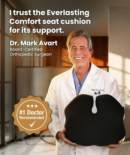 Elevate Series by Everlasting Comfort Doctor Recommended Memory Foam Seat Cushion for Office Chairs & Car - Ergonomic Desk Accessories - Cushions for Tailbone Pain Relief (Charcoal Black, Large)