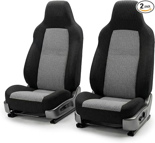 FH Group Automotive Front Car Seat Covers for SUV, Trucks, Sedan and More - Universal Fit Front High Back Design Interior Accessories - 3D Mesh Fabric Center Panel - Gray